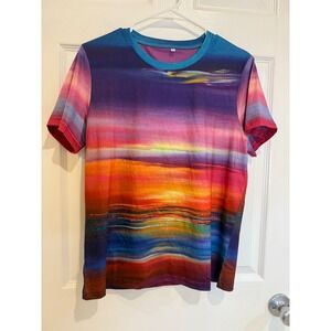 Sunset Graphic T-Shirt Colorful Horizon Print Short‎ Sleeve Top Size M